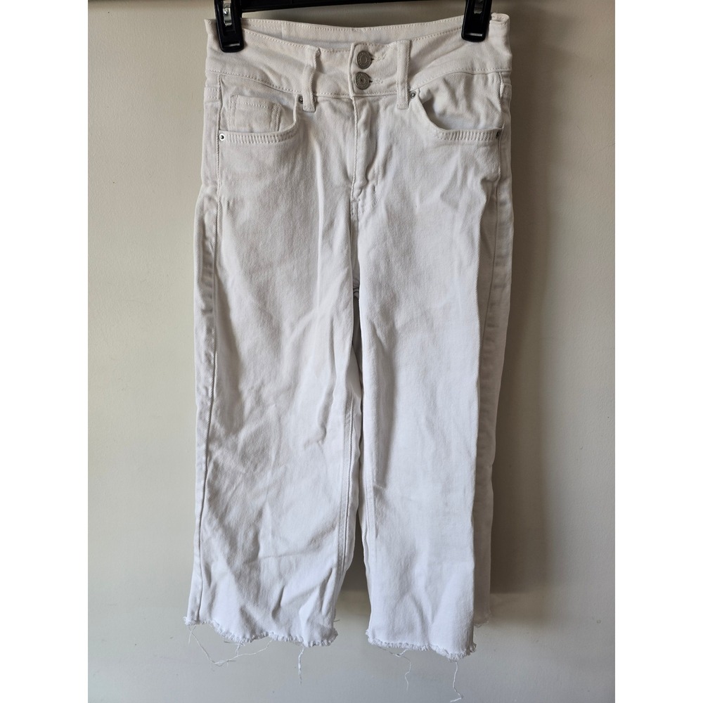 YMI Dream Jean White High Rise Raw Hem Cropped Wide Leg Jeans 5/27